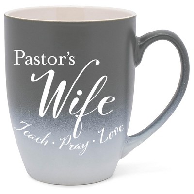 Elanze Designs Pastor's Wife Pray Love Two Toned Ombre Matte Grey and White 12 ounce Ceramic Stoneware Coffee Cup Mug