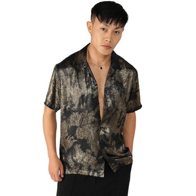 Campus Sutra Men Men's Midnight Black & Metallic Gold Metallic Ombre Shirt