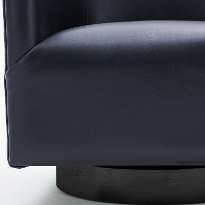 Midnight Blue Faux Leather Swivel Barrel Accent Chair