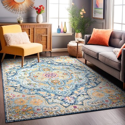 Navy Synthetic 5' x 7' Reversible Washable Area Rug