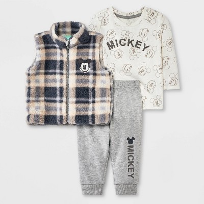 Image of Baby Boys' Disney Mickey Mouse Vest Top and Pants Set - Gray 0-3M