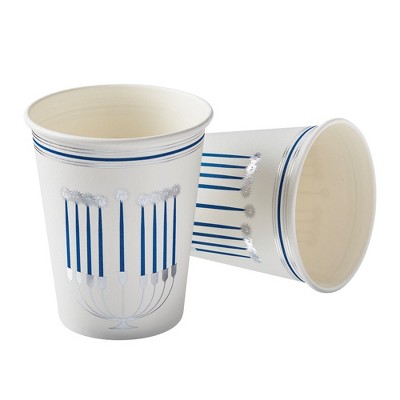 Silver Spoons Elegant Disposable Coffee Cups, Heavy Duty Drinking Hot Cups, 9 oz., Blue (18 PC), Chanukah Collection