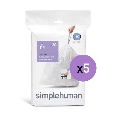 simplehuman 6L 150ct Code B Custom Fit Trash Can Liner White