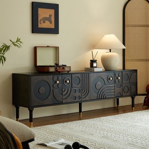 LOVSON 70.8'' Mid-Century TV Stand with 4 Cabinet Storage Multimedia Console, Wood Entertainment Center for 55+ Inch TV, Living Room,Black - 1 of 4