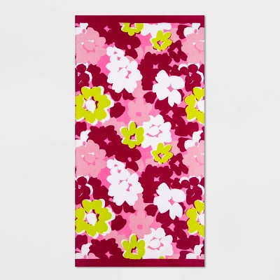 Floral Printed Bath Towel Pink - Sun Squad™