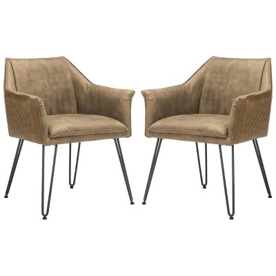 Esme 19" H Mid-Century Modern Leather Dining Chair (Set of 2) - FOX1705 - Safavieh Couture
