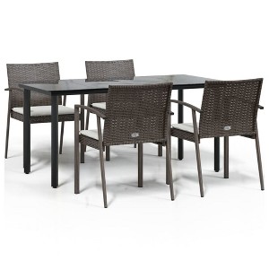 vidaXL Garden Dining Set Brown PE rattan Medium Durable Dining Set - 1 of 4