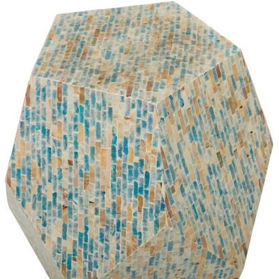Natural Wood and Shell Round Accent Table