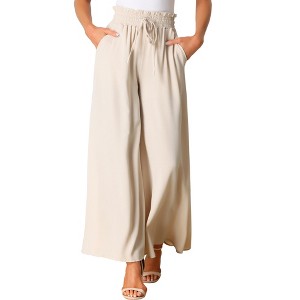 Allegra K Women's Casual High Waist Drawstring Loose Fit Pocket Wide Leg Pants - 1 of 4