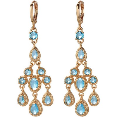 Vuskdtei18K Gold Plated Flower Dangle Earrings for Women, Hypoallergenic Cubic Zirconia Earrings, Elegant Chandelier Drop Earrings
