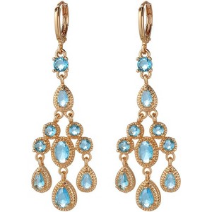 Vuskdtei18K Gold Plated Flower Dangle Earrings for Women, Hypoallergenic Cubic Zirconia Earrings, Elegant Chandelier Drop Earrings - 1 of 4