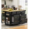 Kitchen Island with Drop Leaf and Power Outlet, Rolling Cart with 6 Drawers and Pull-Out Trash Cabinet, MDF Frame Kitchen Island-Coolbibila - 2 of 4