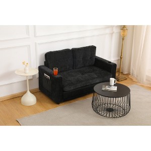 Velvet Linen 3-Fold Convertible Futon Couch Bed with Pull-Out Design and Side Storage Bags for Living Room - 1 of 4
