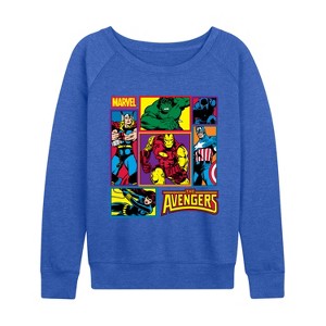 Women's - Marvel - Avengers Grid Lightweight French Terry Wide Neck Long Sleeve Graphic Shirt - 1 of 3