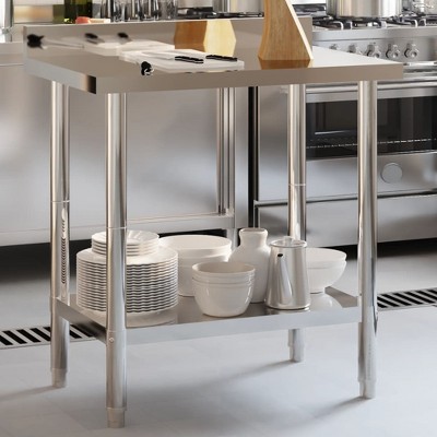 vidaXL Kitchen Work Table with Backsplash 32.5 in.x21.7 in.x36.6 in. Stainless Steel