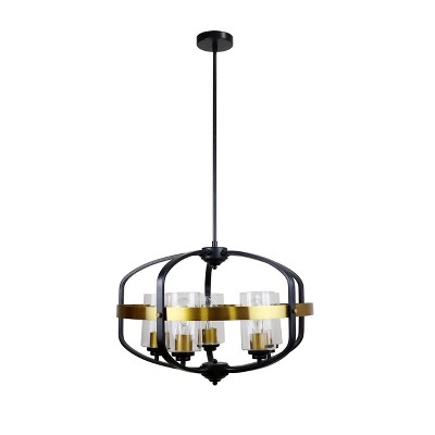Matte Black and Antique Brass Contemporary Drum Pendant, 24" Wide