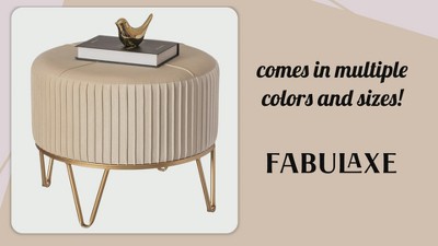 Black Velvet Round Ottoman with Gold Hairpin Base