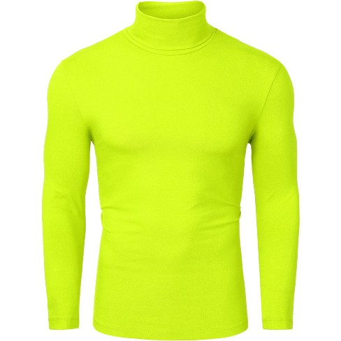 Mock Turtleneck Long Sleeve Cotton Men's Under Shirt Casual Yellow