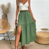 Side Slit Plisse Maxi Skirt Hight Waist Shirred Skirts Summer Beach Skirts Casual Tiered Skirts Flowy Skirts - 3 of 4