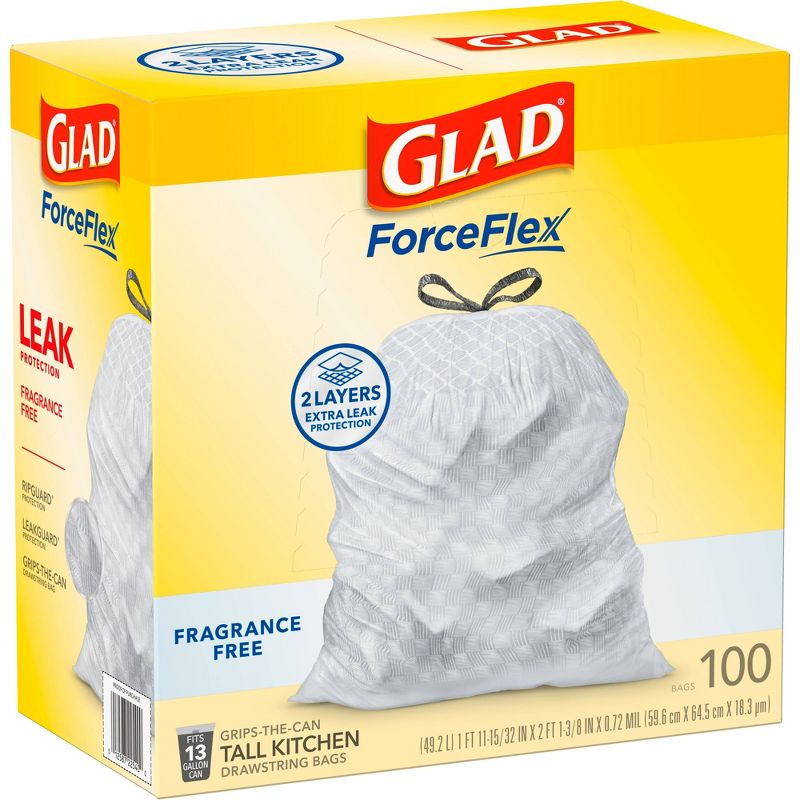 Glad ForceFlex Drawstring Fragrance Free Trash Bags - 13 Gallon - 100ct, 2 of 17