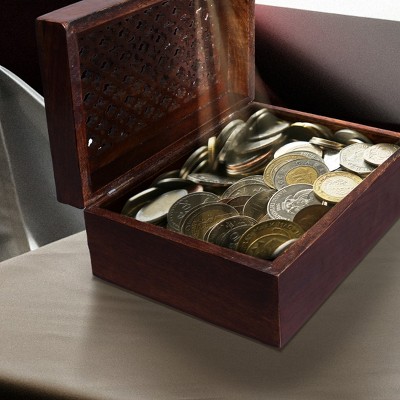 Large Mango Wood Keepsake Box with Hinged Trellis Lid