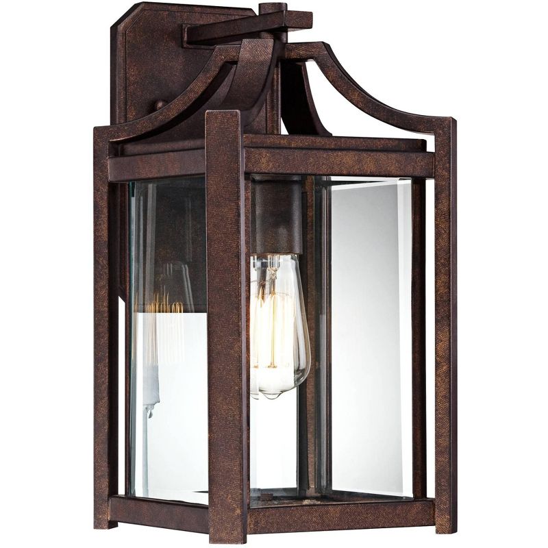 Franklin Iron Works Rockford Rustic Farmhouse Outdoor Wall Light Fixture Bronze 16 1/2" Clear Beveled Glass for Post Exterior Barn Deck House Porch, 1 of 8