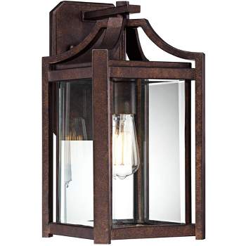 Franklin Iron Works Rockford Rustic Farmhouse Outdoor Wall Light Fixture Bronze 16 1/2" Clear Beveled Glass for Post Exterior Barn Deck House Porch