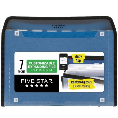 Five Star 7pkt Zipper Expanding File with Study App Pacific Blue