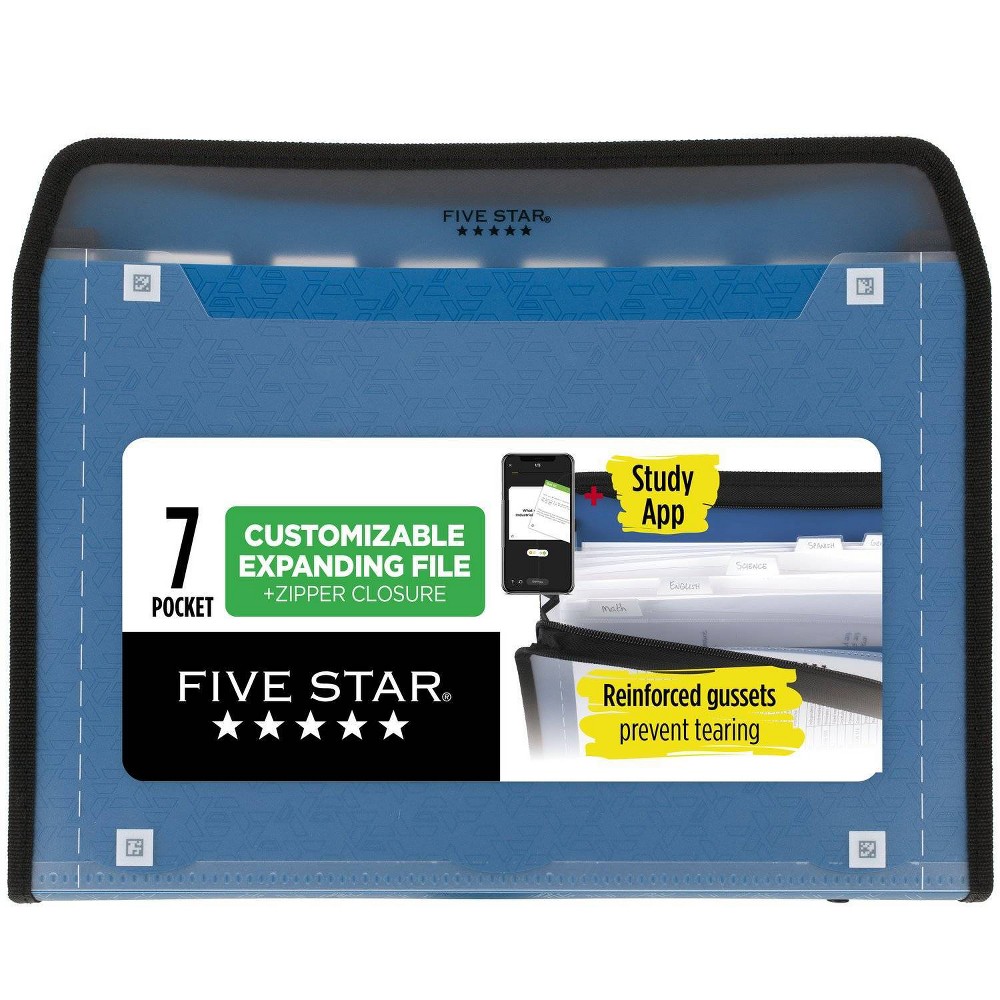 Photos - Desk Organiser Five Star 7pkt Zipper Expanding File with Study App Pacific Blue