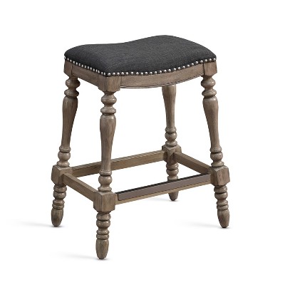 Comfort Pointe Collins Counter Height Barstool Charcoal: Upholstered, Wood Legs, Nailhead Trim
