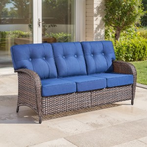 Belord 75" Outdoor Sofa PE Wicker Patio Couch, Patio Furniture Sofa Couch with Deep Seat and Olefin Cushion Cover for Porch Balcony Deck - 1 of 4