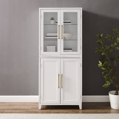 White and Gold Glass Door Curio Cabinet with Adjustable Shelves