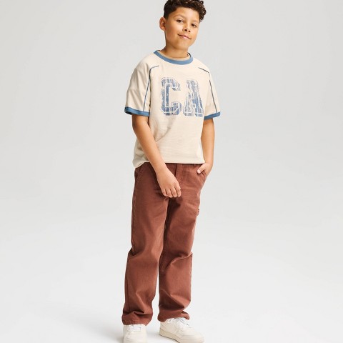 Детские футболки Cat & Jack Boys' Short Sleeve 100% Cotton Relaxed Fit 'CA' Ringer Graphic T-Shirt - Cat & Jack™ Beige S