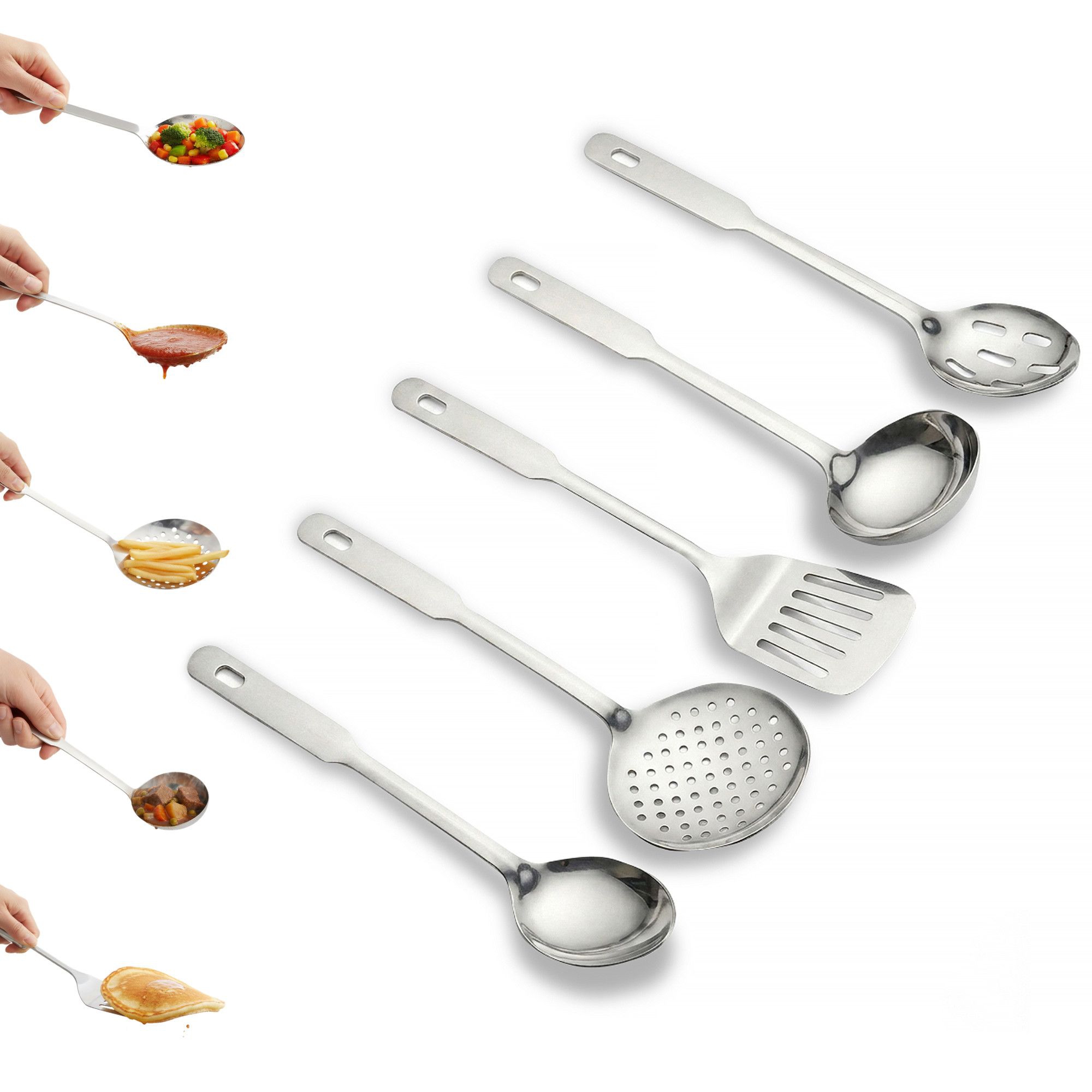 Amco 5 Piece Stainless Steel Cooking Utensil Set - Durable Kitchen Gadgets - Metal Kitchen Accessories - Easy to Clean Kitchen Tools