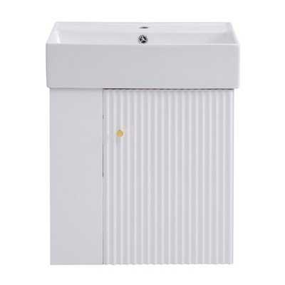 Vynxaria 21.6" White Modern Floating Bathroom Storage Cabinet with Left side storage
