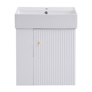 Vynxaria 21.6" White Modern Floating Bathroom Storage Cabinet with Left side storage - 1 of 4