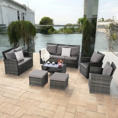 Mshliw 7-Piece PE Rattan Outdoor Furniture Set – 9-Seater Patio Sofa, Machine-Washable Cushions for Garden, Patio, Porch