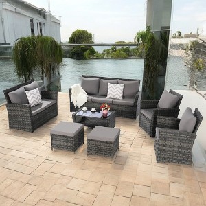 Mshliw 7-Piece PE Rattan Outdoor Furniture Set – 9-Seater Patio Sofa, Machine-Washable Cushions for Garden, Patio, Porch - 1 of 4