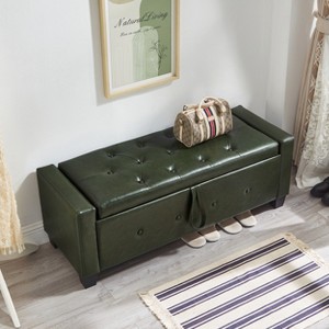 Rbied 48" Ottoman Bench with Storage, Bench for Bedroom, Living Room, Hallway, Upholstered Tufted Faux Leather PU Ottoman - 1 of 4