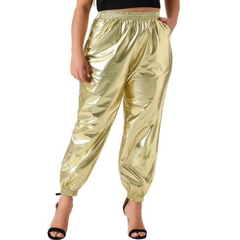 Agnes Orinda Women s Plus Size Halloween Metallic Shiny High Waist Stretchy Holographic Jogger Pants Gold 3x Target