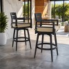 Set of 2 Modern Outdoor Swivel Bar Stools with Backs, Black Aluminum Frame with 360° Rotation, Backrest, Armrests, and Sunbrella Cushions - Koiai - 2 of 4
