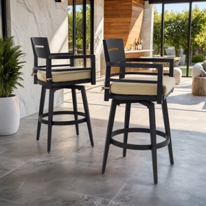 Modern Outdoor 360° Swivel Bar Chair with Cushion,Aluminum Bar Chair for Patio or Poolside,Set of 2 Bar Chairs with Tapered Legs-Koiai - 1 of 4