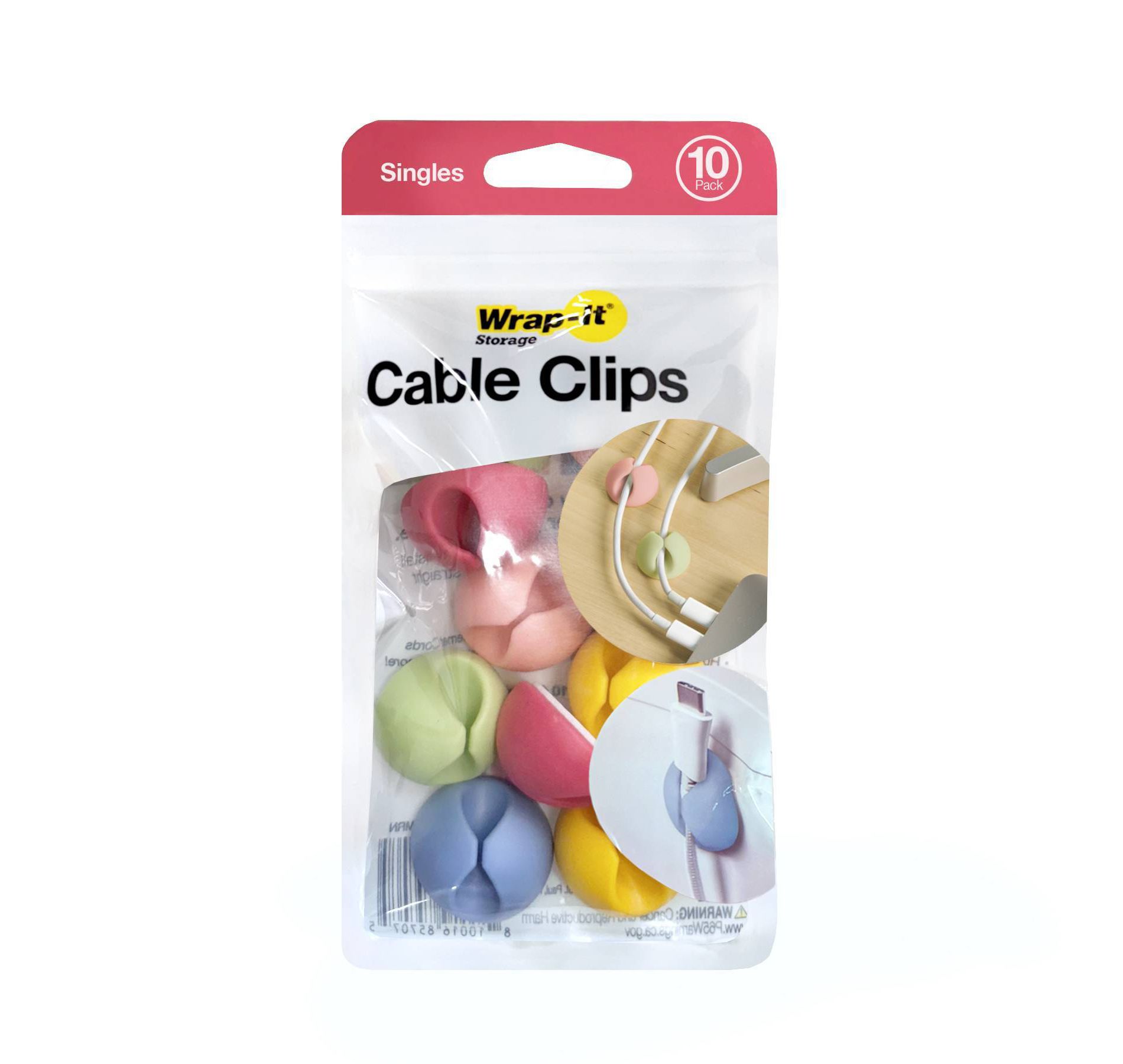 Wrap-It Cable Clips Single 10pk Macaron