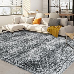 Traditional Distressed Area Rugs for Living Room Bedroom Non Slip Washable Medallion Pattern Printed Thin Carpet Rugs - 1 of 4