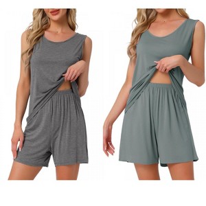 INSPIRE CHIC Women's 2 Pcs Cotton Soft Sleeveless Cami & Shorts Pajama Set - 1 of 4