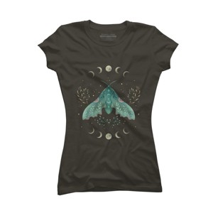 Junior's Design By Humans Luna and Moth By EpisodicDrawing T-Shirt - 1 of 3