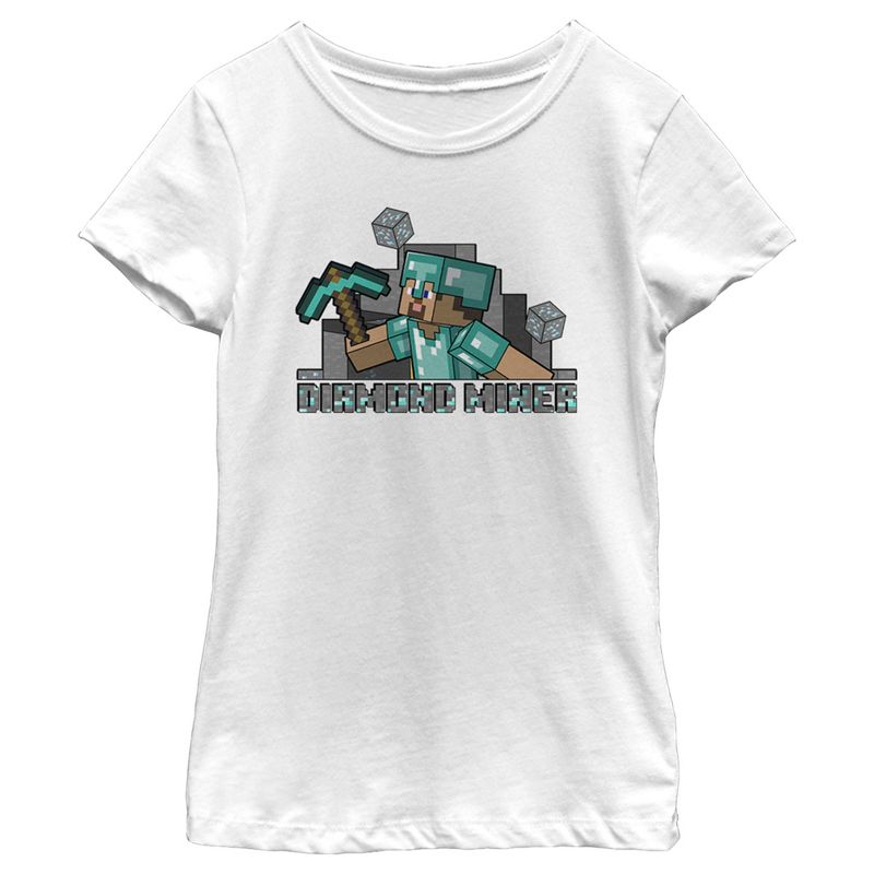 Girl's Minecraft Diamond Miner T-Shirt, 1 of 5