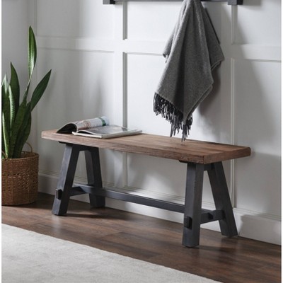 Adam 52" Black and Natural Solid Wood Storage Bench