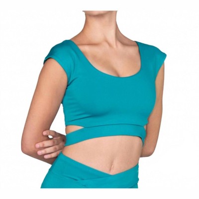 Women's Recycled Poly Cap Sleeve Side Band Crop Top - Body Wrappers