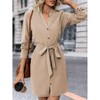Coolmee Women's Button Up Dress Collared Short Sleeve Cotton Belted Button Down Shirt Dresses - 3 of 4